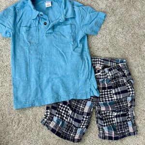 Gymboree Blue polo Shirt and Plaid Shorts Set